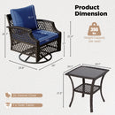 EROMMY 3 Piece Outdoor Swivel Chair Set, Patio Furniture Conversation Set for Deck, Yard, Garden, Poolside(Navy Blue)-Erommy